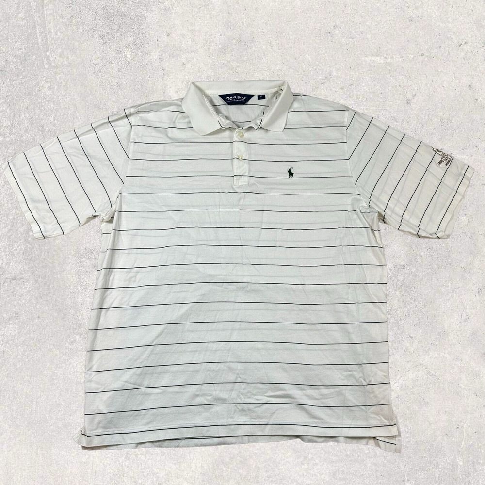 Polo Golf Ralph‎ Lauren Polo Shirt Mens XL White Green Stipe LOGO Monterey Club